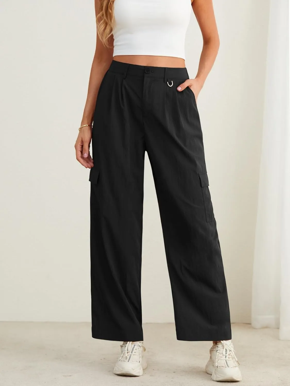 Feiersi Women Wide Leg Cargo Pants High Waisted Casual Baggy Streetwear Women Cargo Pants Trousers