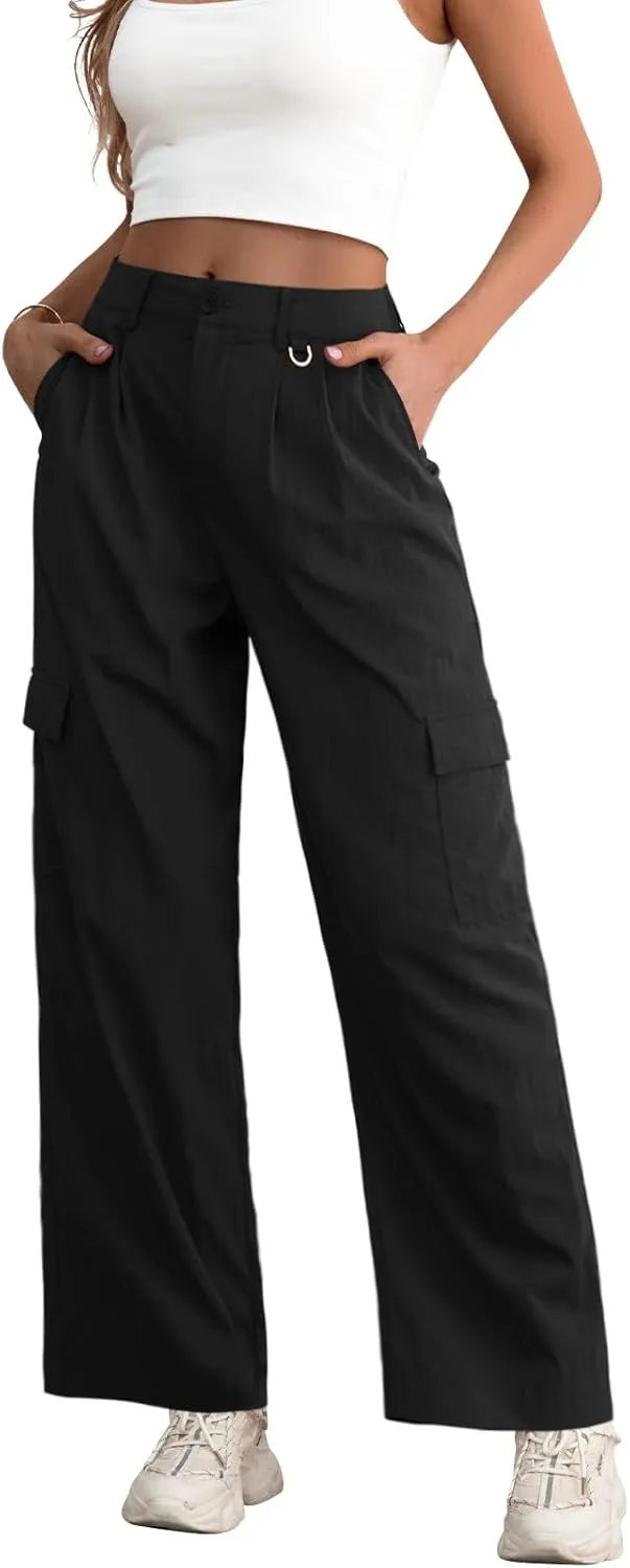 Feiersi Women Wide Leg Cargo Pants High Waisted Casual Baggy Streetwear Women Cargo Pants Trousers