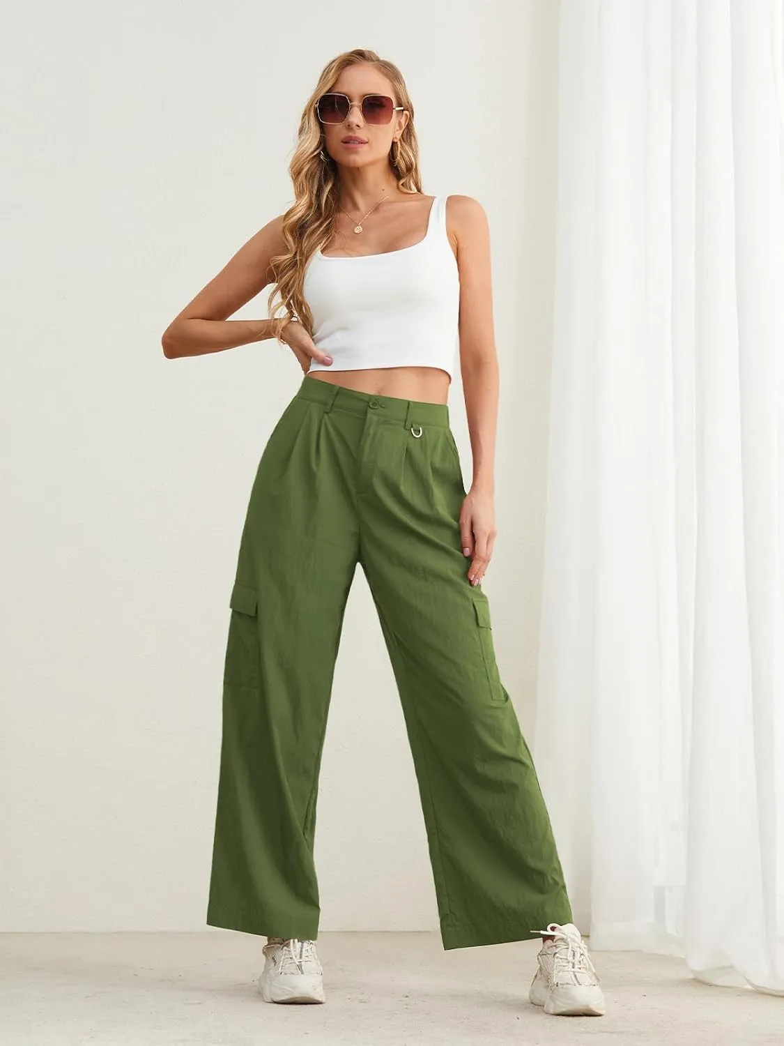 Feiersi Women Wide Leg Cargo Pants High Waisted Casual Baggy Streetwear Women Cargo Pants Trousers