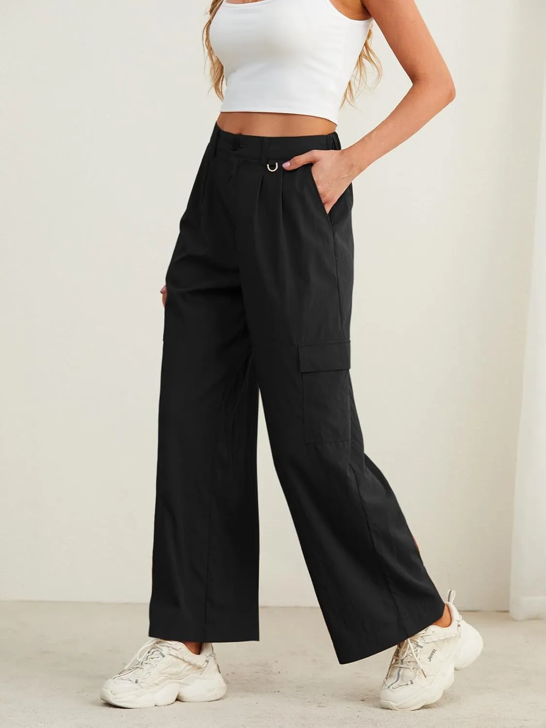 Feiersi Women Wide Leg Cargo Pants High Waisted Casual Baggy Streetwear Women Cargo Pants Trousers