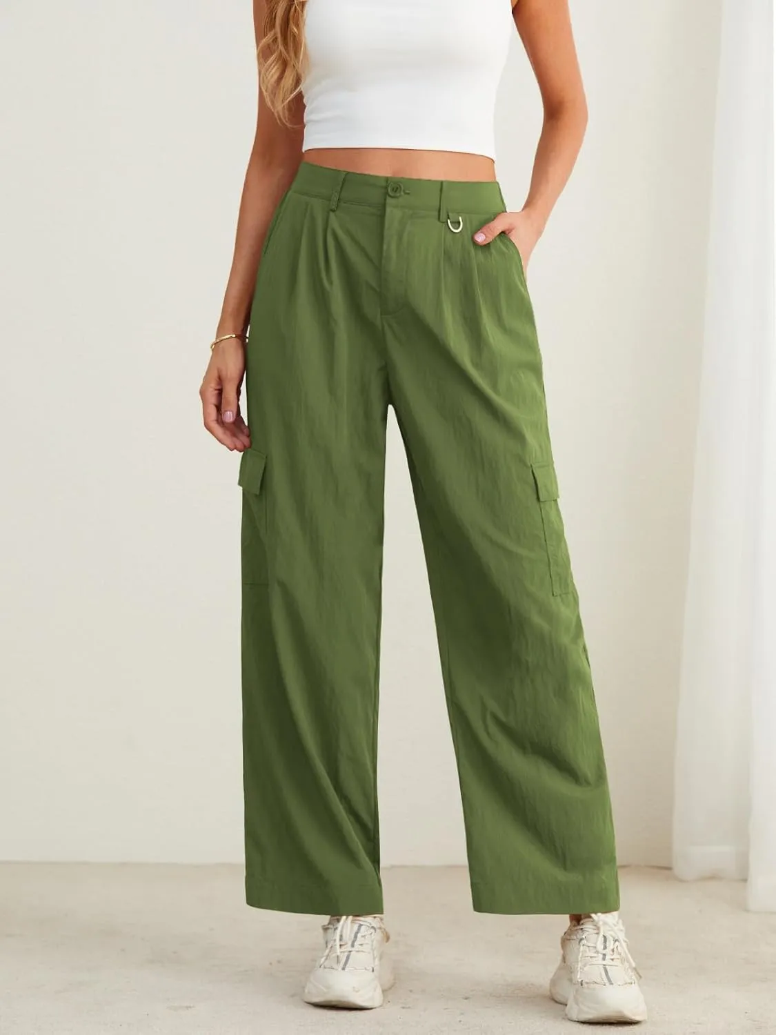 Feiersi Women Wide Leg Cargo Pants High Waisted Casual Baggy Streetwear Women Cargo Pants Trousers