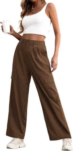 Feiersi Women Wide Leg Cargo Pants High Waisted Casual Baggy Streetwear Women Cargo Pants Trousers