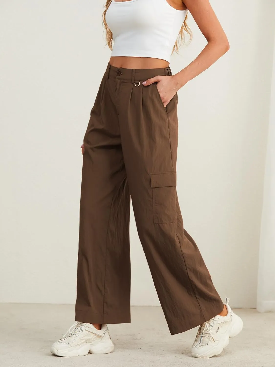 Feiersi Women Wide Leg Cargo Pants High Waisted Casual Baggy Streetwear Women Cargo Pants Trousers