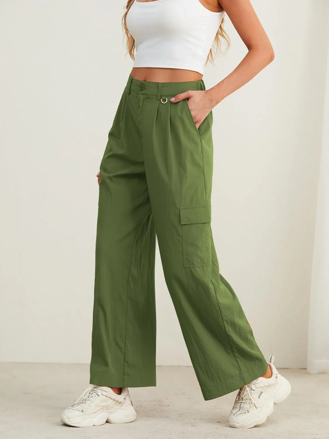 Feiersi Women Wide Leg Cargo Pants High Waisted Casual Baggy Streetwear Women Cargo Pants Trousers