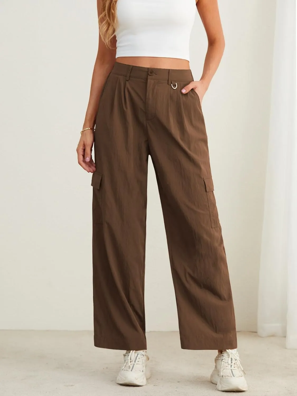 Feiersi Women Wide Leg Cargo Pants High Waisted Casual Baggy Streetwear Women Cargo Pants Trousers