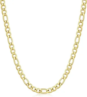Fiusem Figaro Chains for Men,14k Gold plated Mens Chain Necklaces, 3.5mm/5mm Stainless Steel Men Necklaces