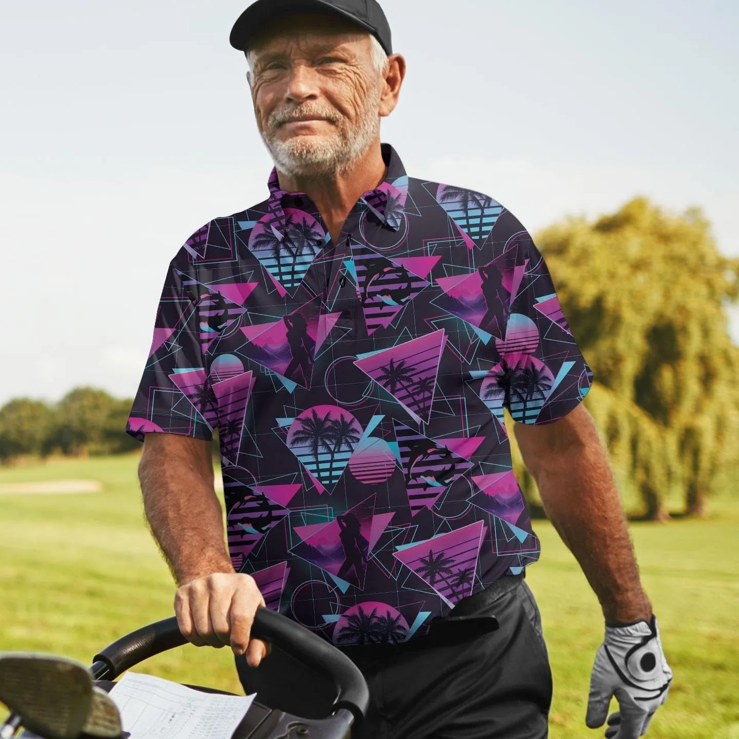 Funny Golf Shirts Skull Hawaiian Polo Shirts for Men, Crazy Golf Shirts for Men Golf Gifts Hawaiian Skull Golf Shirts