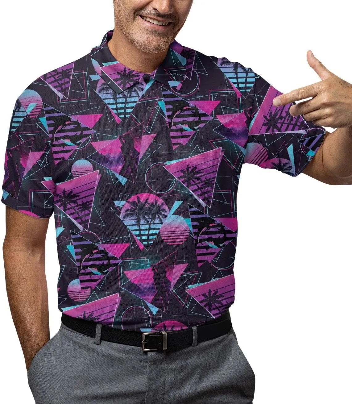 Funny Golf Shirts Skull Hawaiian Polo Shirts for Men, Crazy Golf Shirts for Men Golf Gifts Hawaiian Skull Golf Shirts