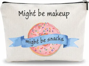 Funny Make Up Bag, Might Be Make Up Might Be Snacks Cosmetic Bag, Pink Donuts Toiletry Bag, Birthday Gift For Women, Women Accessories - A05
