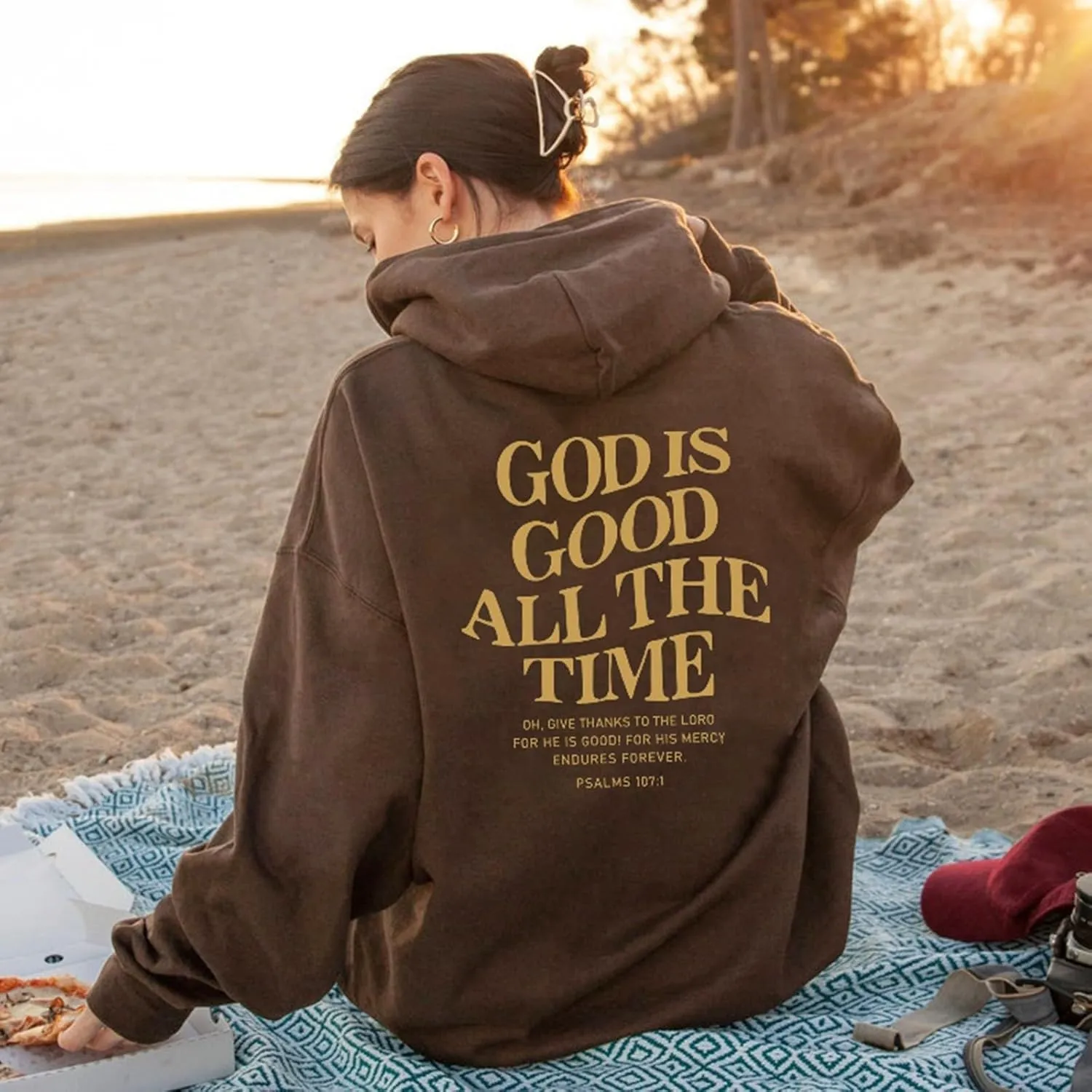 God is Good All The Time Christian Graphic Hoodies Women Oversize Pullover Tops with Pocket Drop Shoulder Fleece Sweatshirt