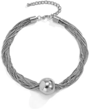 Gold Ball Choker Necklace for Women Multi Layered Collar Necklaces Chunky Round Ball Pendant Necklaces Adjustable
