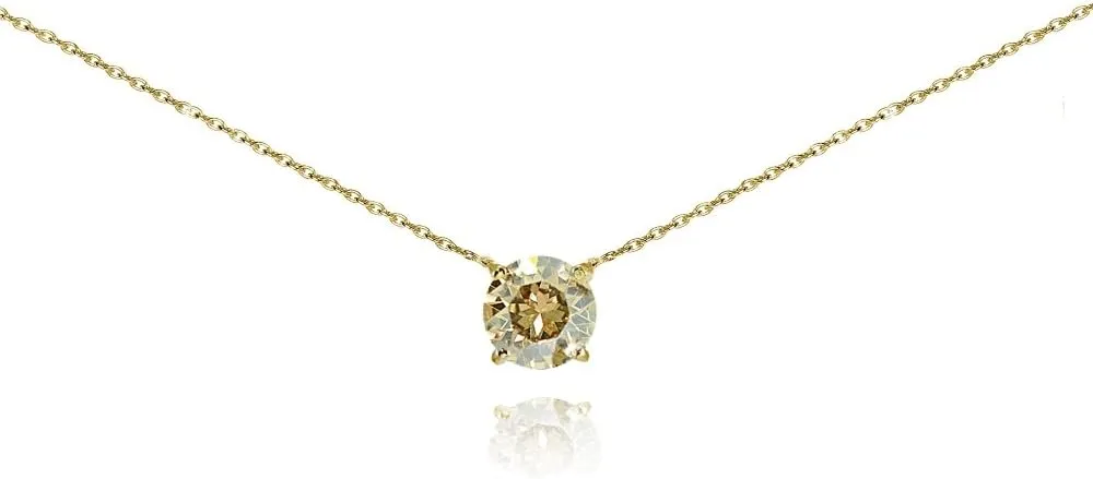 Gold Birthstone Crystal Necklaces - 6mm Round Solitaire, Dainty & Short Layered Choker Necklaces for Women, 15 In   Extender