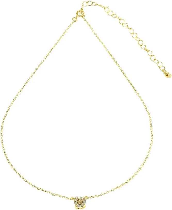 Gold Birthstone Crystal Necklaces - 6mm Round Solitaire, Dainty & Short Layered Choker Necklaces for Women, 15 In   Extender