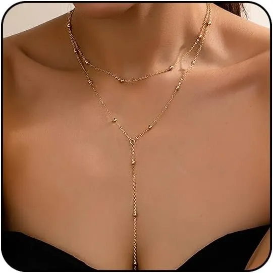 Gold Lariat Ncklace for Women Long Silver Necklaces for Women Layered Beaded Chain Drop Necklaces Jewelry