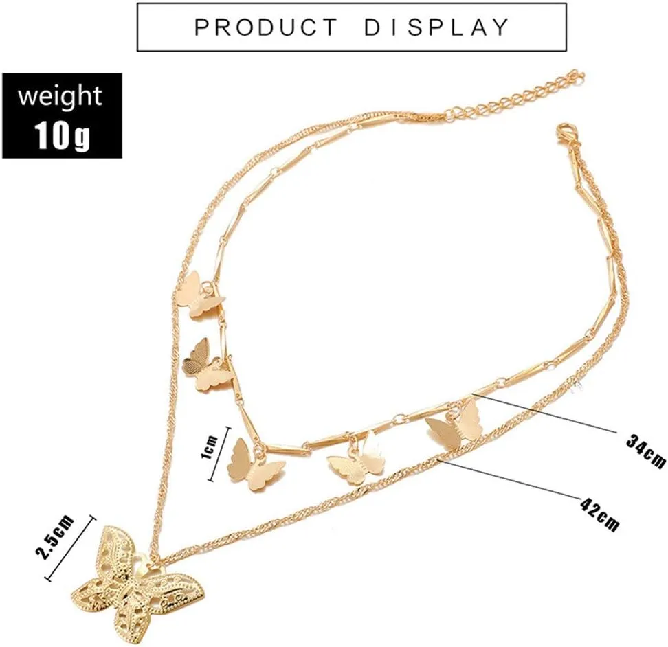 Gold Layered Necklaces for Women Trendy Retro Butterflies Pendant Necklace Chunky Chain Necklaces for Jewelry Birthday Gifts