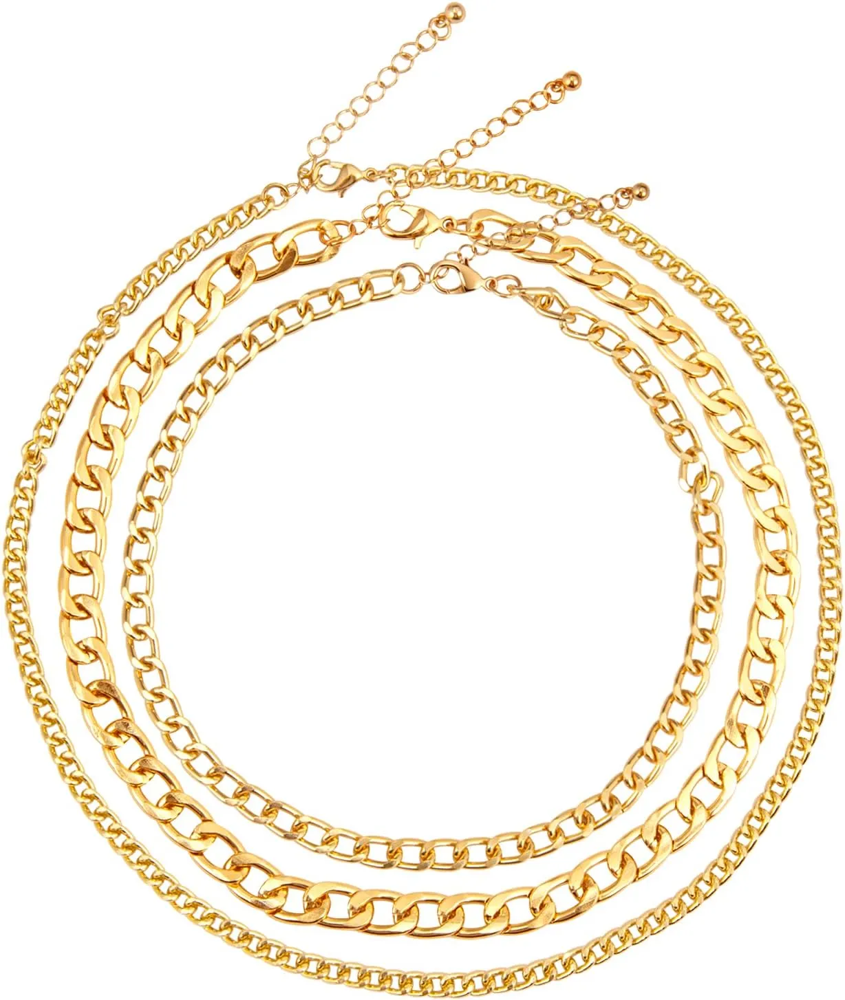 Gold Plated Layered Link Chain Choker Necklaces White Gold Multilayer Separated Chunky Cuban Link Necklaces Layered Thick Dainty Link Necklaces Punk Hip Hop Festival Jewelry for Women Ladies