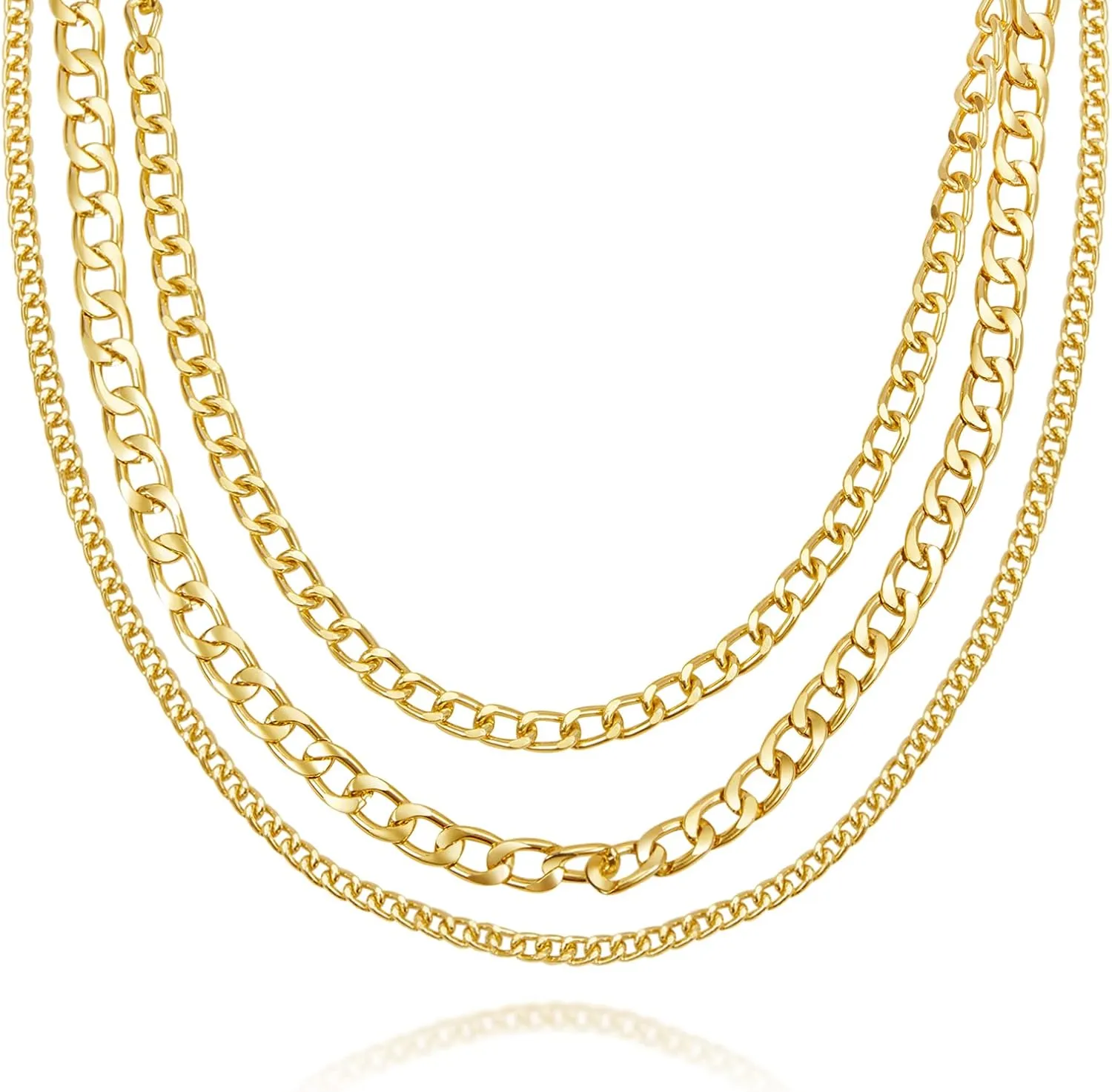 Gold Plated Layered Link Chain Choker Necklaces White Gold Multilayer Separated Chunky Cuban Link Necklaces Layered Thick Dainty Link Necklaces Punk Hip Hop Festival Jewelry for Women Ladies