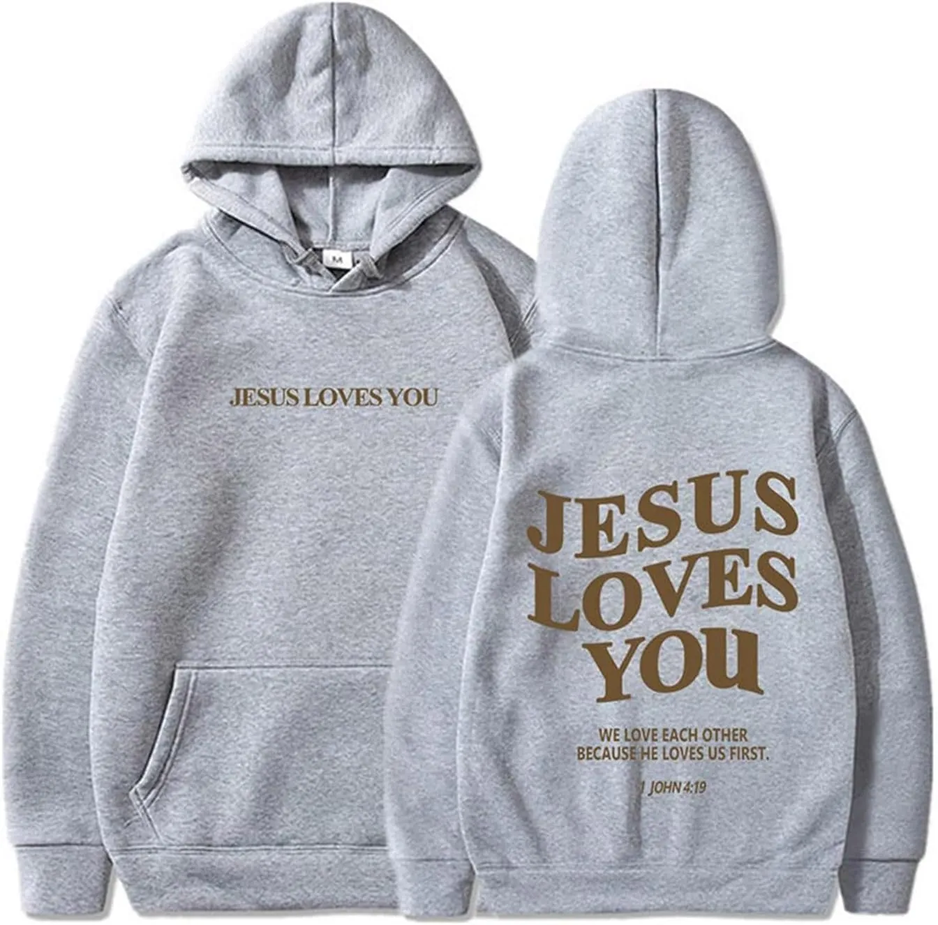 Graphic Hoodie Streetwear Jesus Loves You Bible Verse Letter Printed Fall Outfit with Kangaroo Pocket Drawstring Leisure Fall