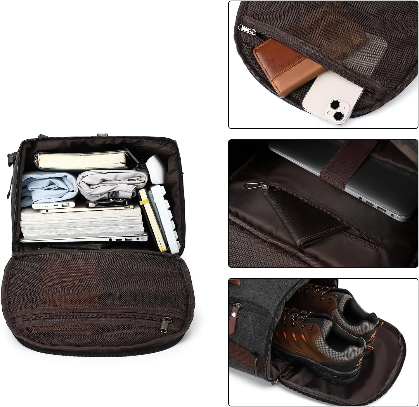 Gym Duffle Bag Backpack 4-Way Vintage canvas with Shoes Compartment for travel Sport Hiking laptop (Vintage black)