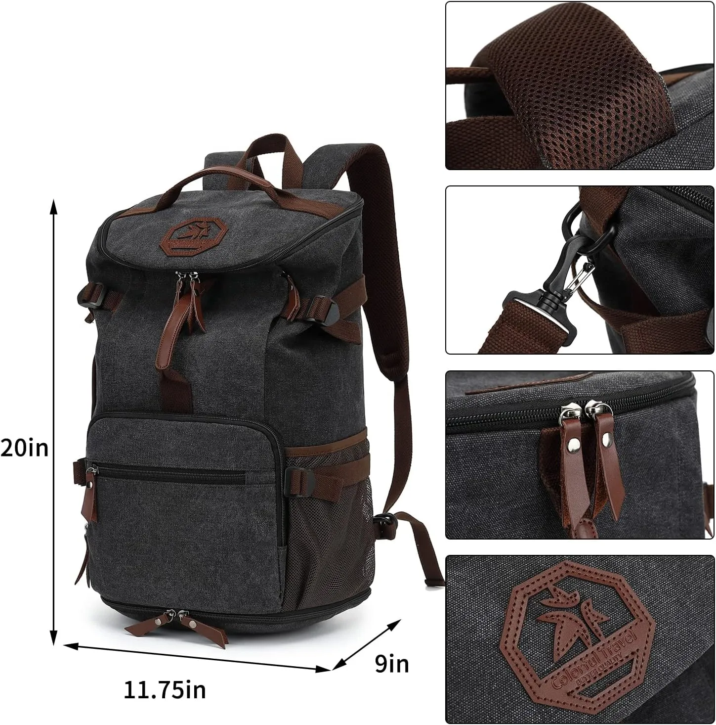 Gym Duffle Bag Backpack 4-Way Vintage canvas with Shoes Compartment for travel Sport Hiking laptop (Vintage black)