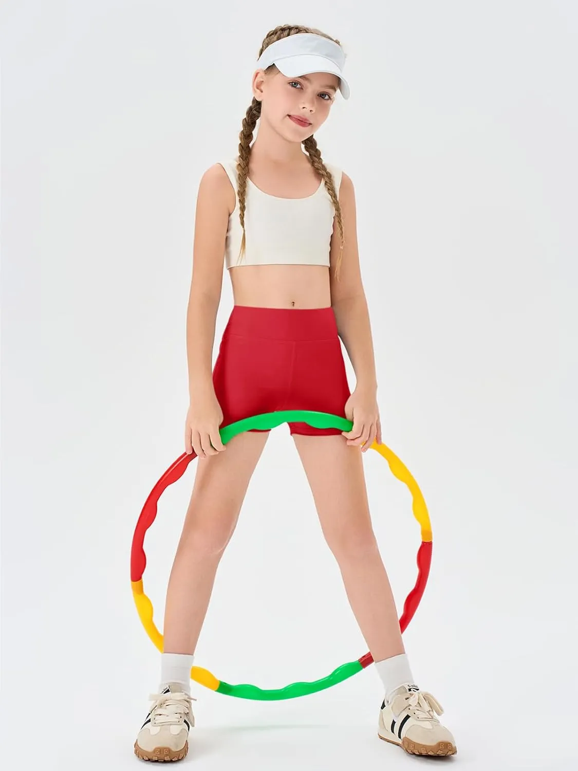 Haloumoning Girls Athletic Shorts Kids High Waisted Yoga Dance Biker Shorts Comfy Gymnastics Shorts 5-14Y
