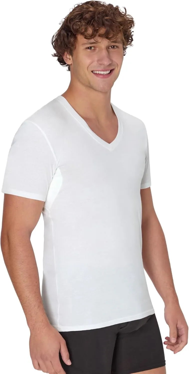 Hanes Men's Undershirt, Underarm Sweat Blocking Tee, White V-Neck T-Shirt, 3-Pack