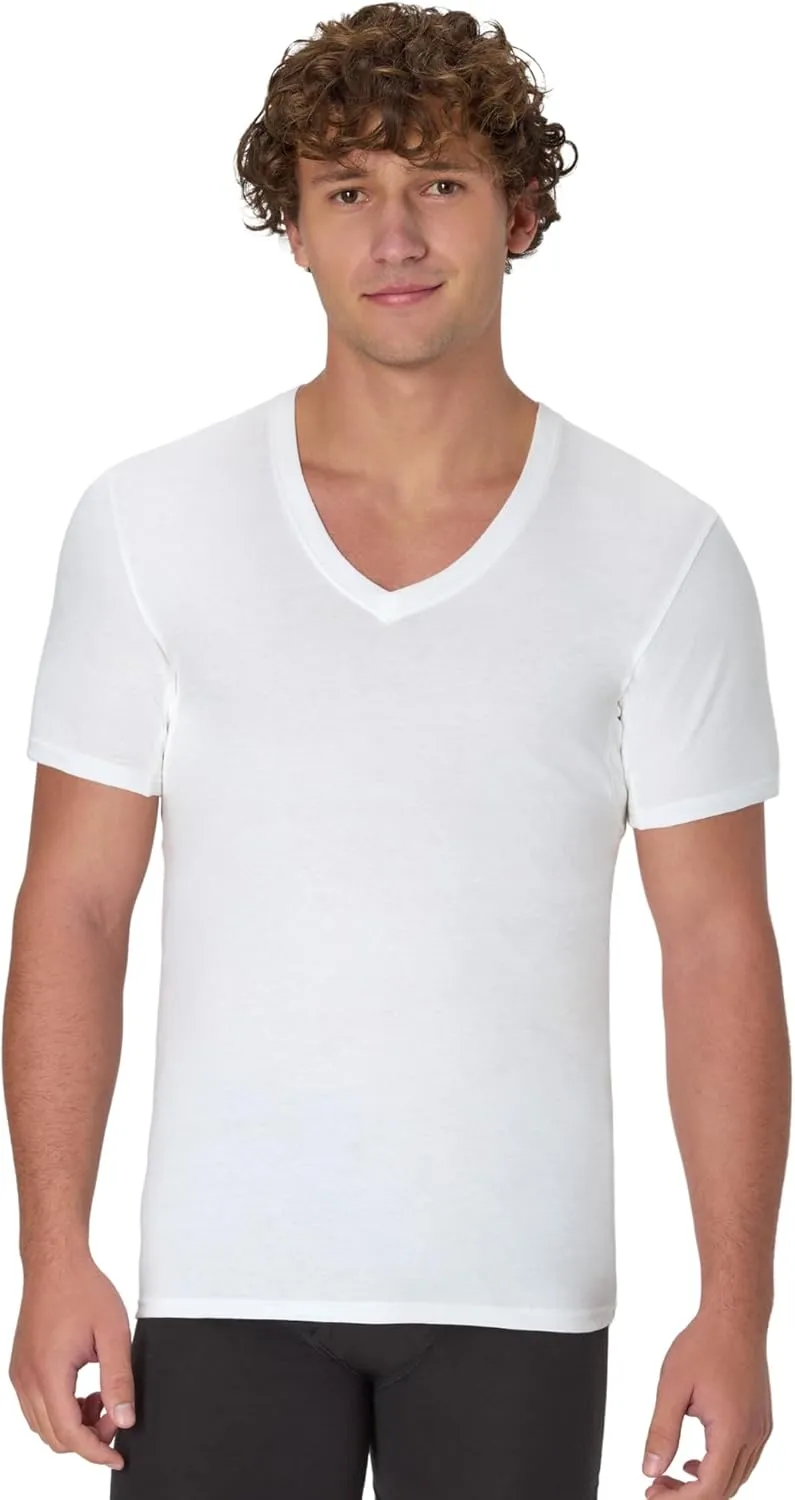 Hanes Men's Undershirt, Underarm Sweat Blocking Tee, White V-Neck T-Shirt, 3-Pack