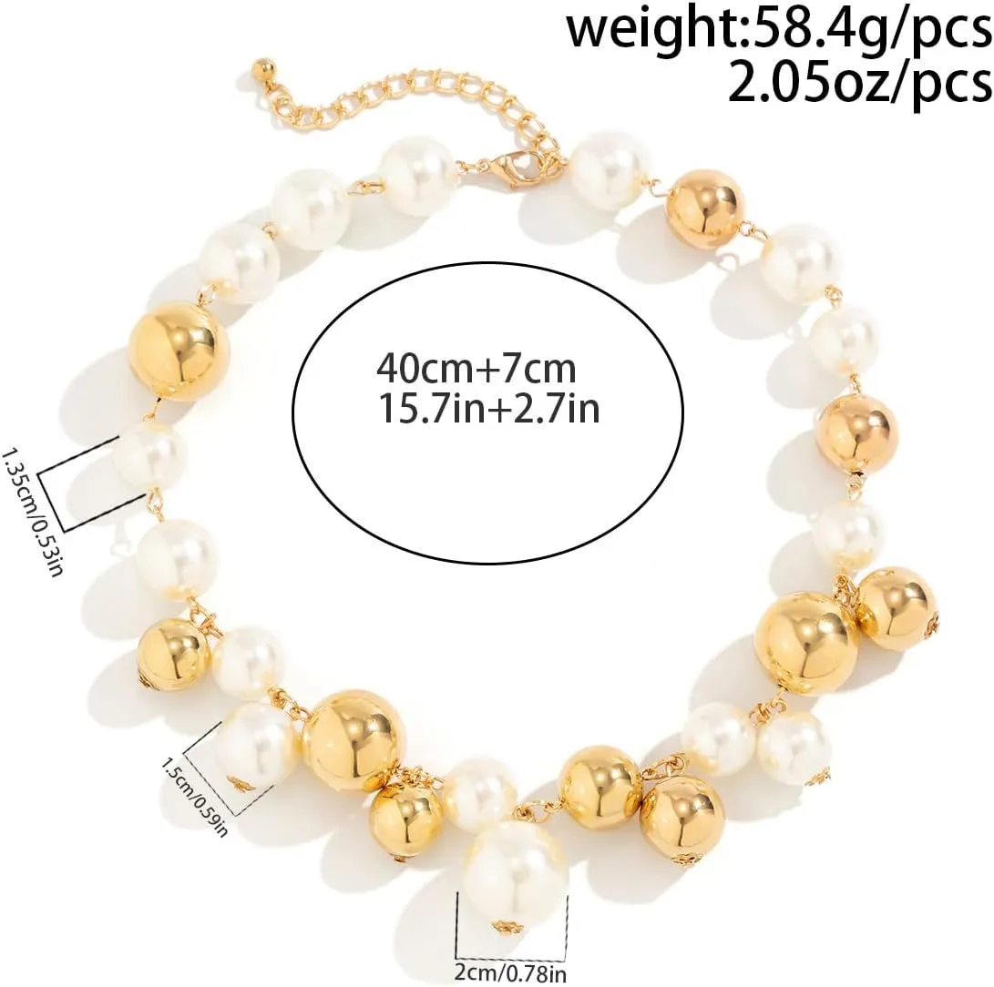 Heart Pendant Choker Necklaces Chunky Gold Silver Beaded Necklaces Y2k Punk Statement Necklace for Women Gifts Jewelry