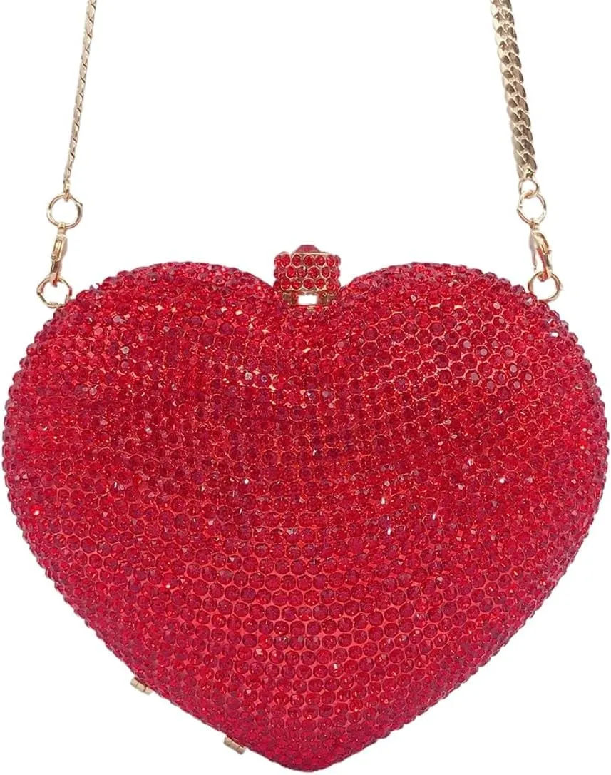 Heart Shape Crystal Evening Bag for Women Glitter Mini Rhinestones Clutch Purse Wedding Party Shoulder Bag