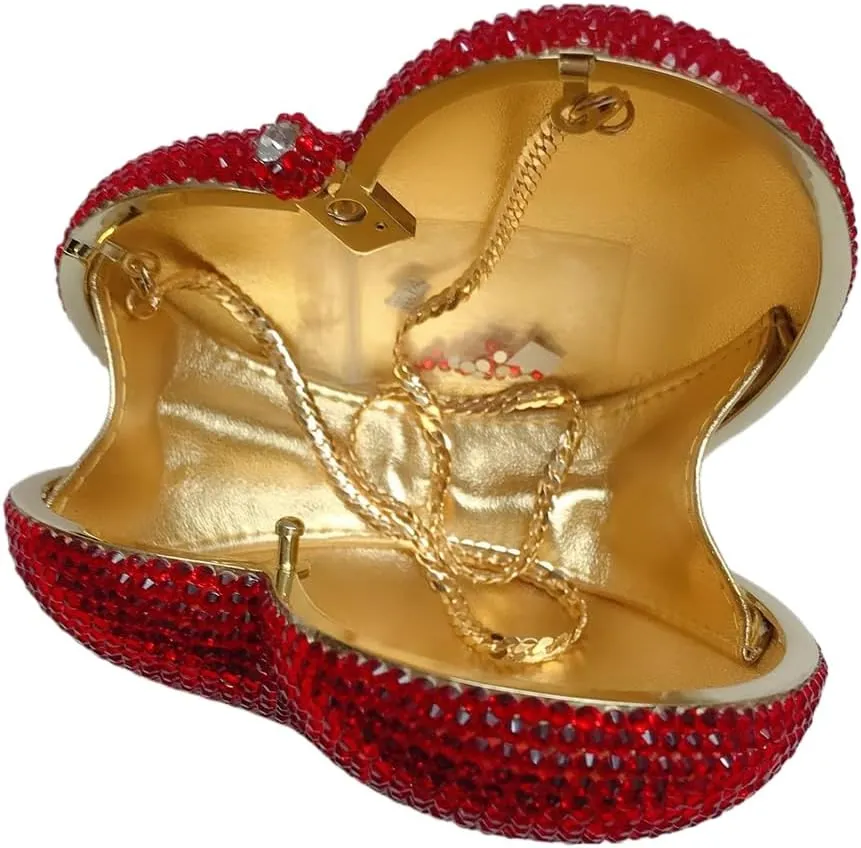 Heart Shape Crystal Evening Bag for Women Glitter Mini Rhinestones Clutch Purse Wedding Party Shoulder Bag