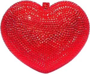 Heart Shape Crystal Evening Bag for Women Glitter Mini Rhinestones Clutch Purse Wedding Party Shoulder Bag