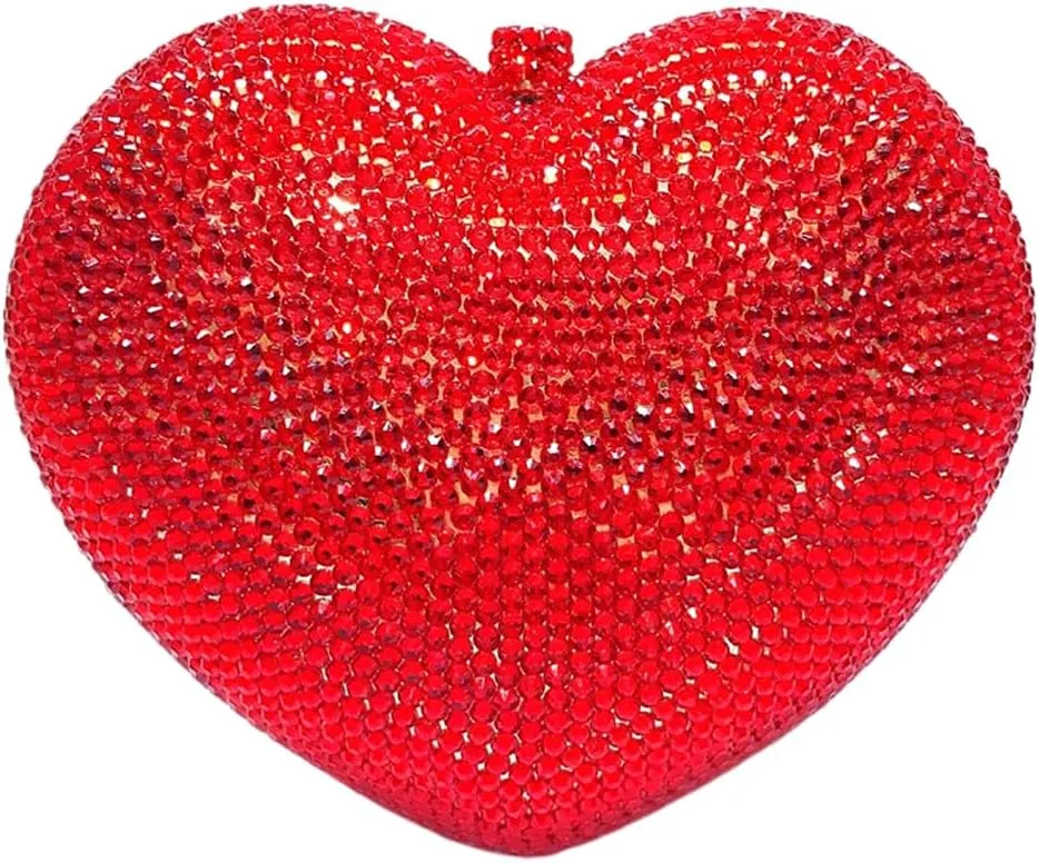 Heart Shape Crystal Evening Bag for Women Glitter Mini Rhinestones Clutch Purse Wedding Party Shoulder Bag