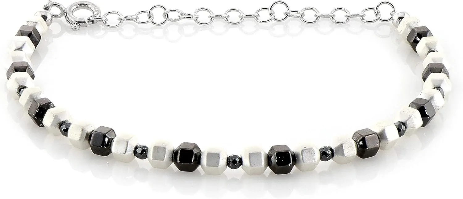 Hematite Beaded Bracelet, hand made Gemstone jewelry, Wedding Jewelry, Wedding Hematite Bracelet jewelry black hematite , white hematite