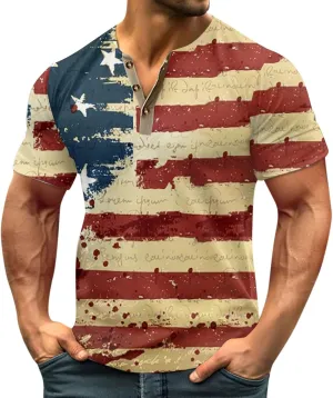 Henley Shirts 4th of July Shirts Short Sleeve Star Striped Summer Shirts Graphic Tees