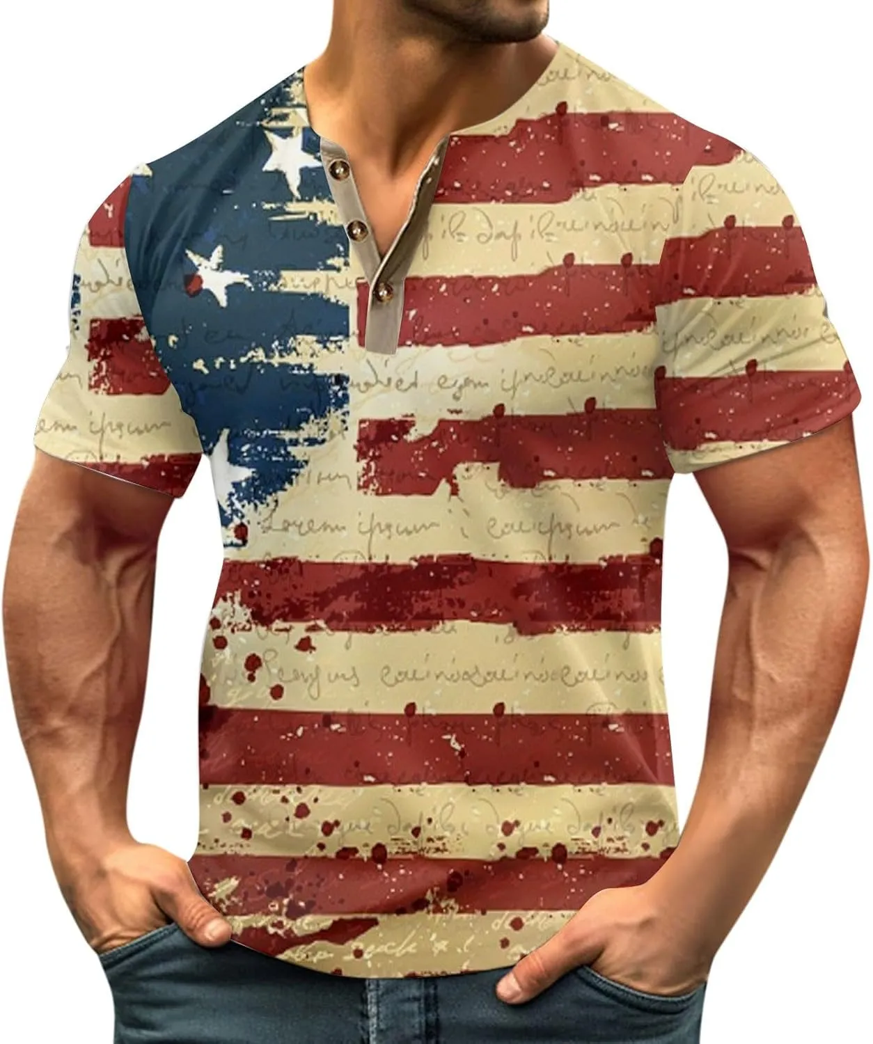 Henley Shirts 4th of July Shirts Short Sleeve Star Striped Summer Shirts Graphic Tees