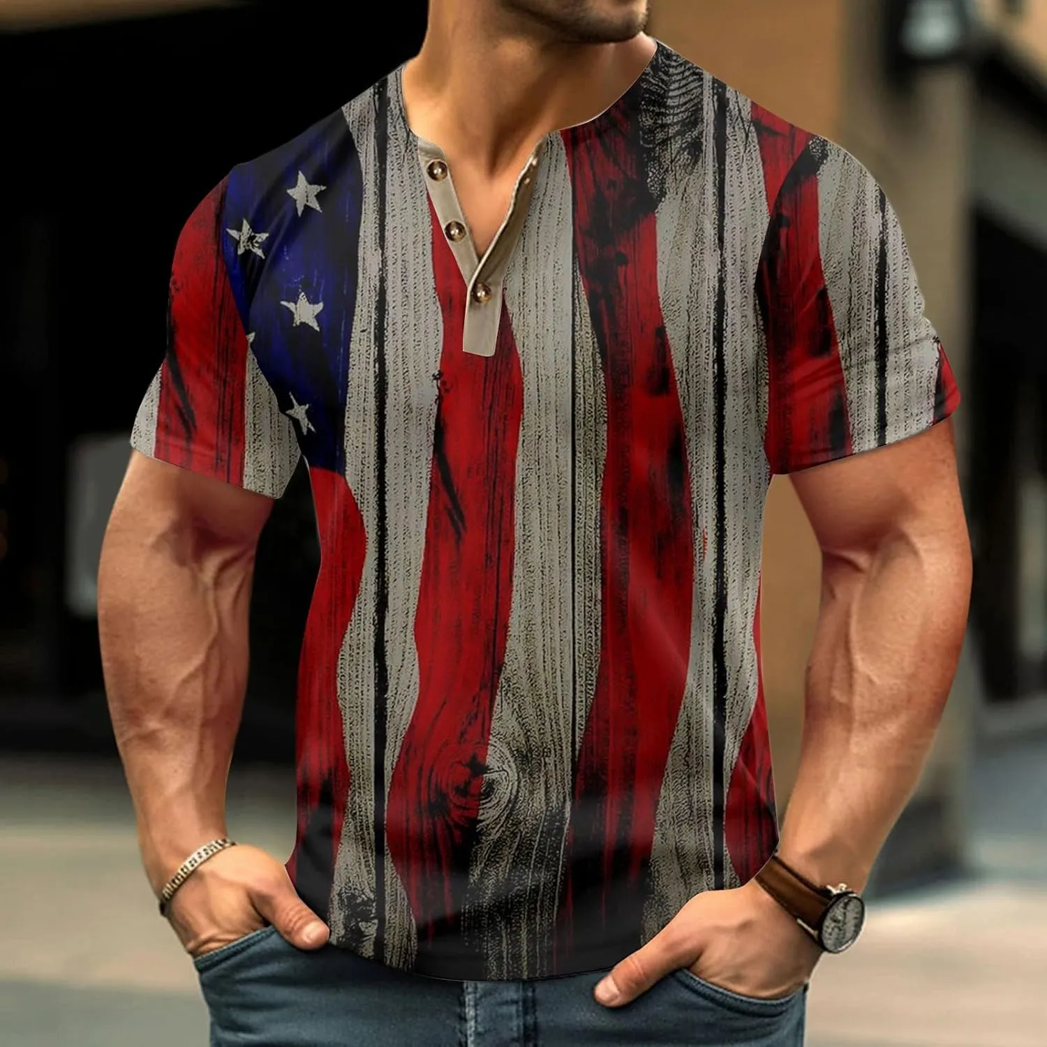 Henley Shirts 4th of July Shirts Short Sleeve Star Striped Summer Shirts Graphic Tees