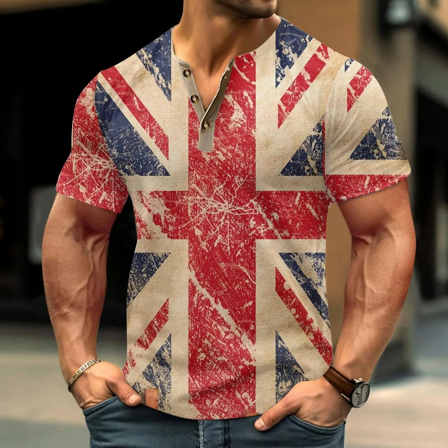 Henley Shirts 4th of July Shirts Short Sleeve Star Striped Summer Shirts Graphic Tees