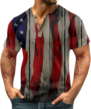 Henley Shirts 4th of July Shirts Short Sleeve Star Striped Summer Shirts Graphic Tees