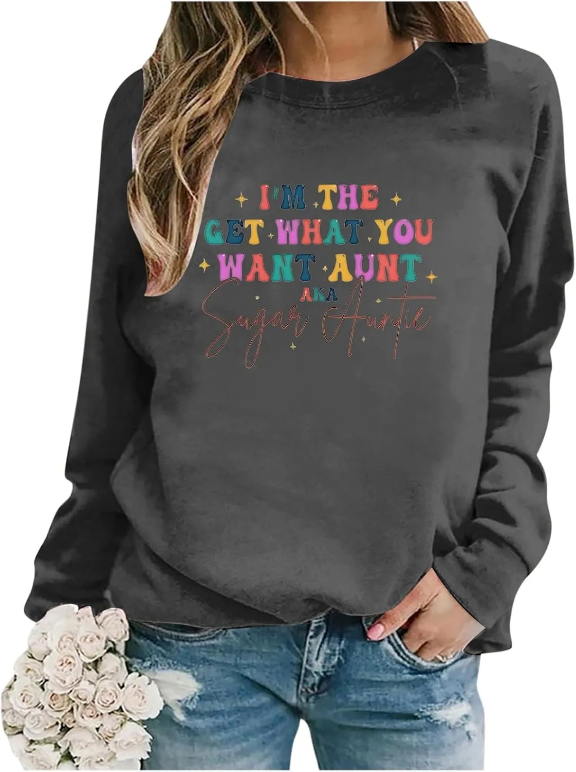 He's Hunting Sweatshirt, Women Letter Print Crewneck Sweatshirts 2024 Trendy Oversized Casual Long Sleeve Pullover