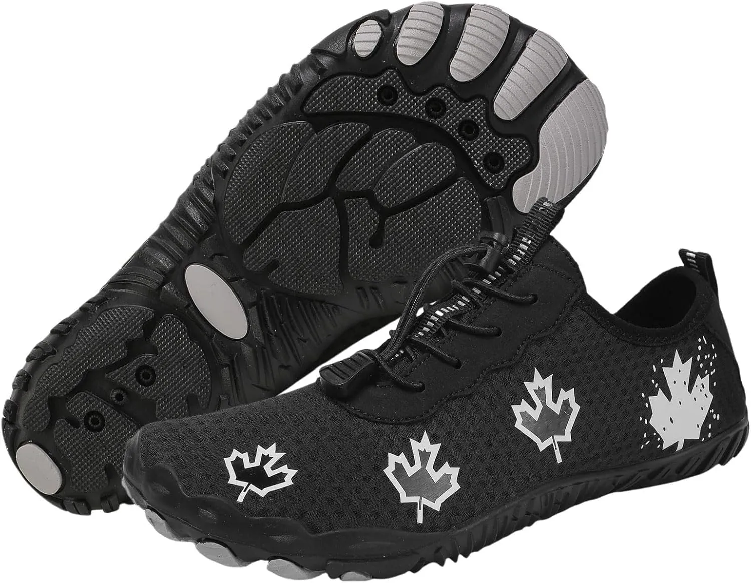 Hike Barefoot Shoes Women, Maple Leaf Print Grounded Barefoot Footwear Shoes, Neuropathy Walking Shoe Wide Toe Box Zero Drop Beach Sneakers for Gym Athletic Walking Running Sneakers Water Resistant