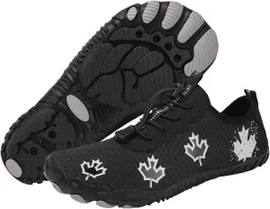 Hike Barefoot Shoes Women, Maple Leaf Print Grounded Barefoot Footwear Shoes, Neuropathy Walking Shoe Wide Toe Box Zero Drop Beach Sneakers for Gym Athletic Walking Running Sneakers Water Resistant