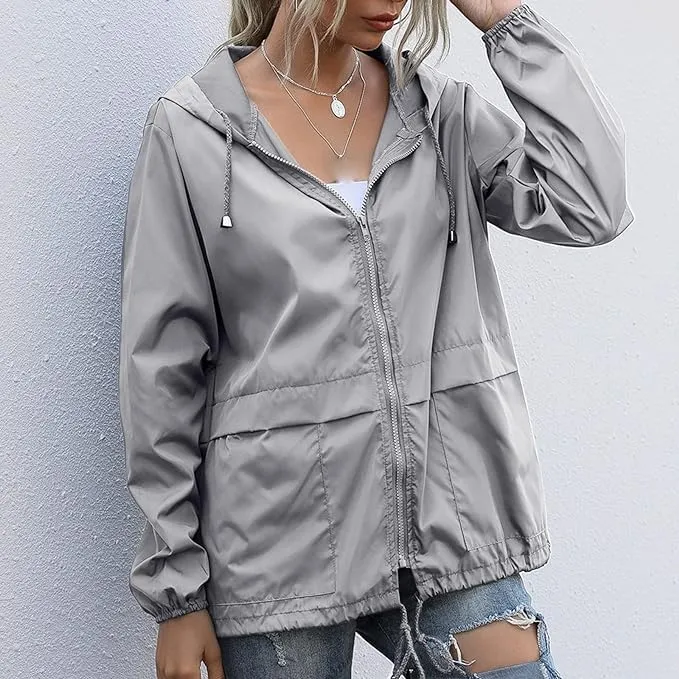 Hooded Rain Jacket For Women Spring Jackets Lightweight Windbreaker Running Jacket Outerwear With Pockets