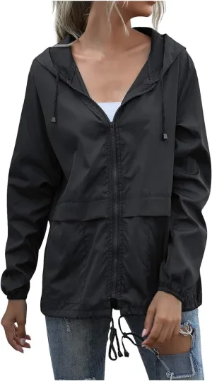 Hooded Rain Jacket For Women Spring Jackets Lightweight Windbreaker Running Jacket Outerwear With Pockets
