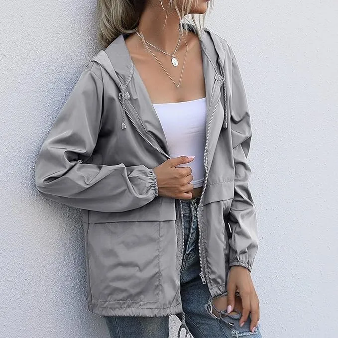 Hooded Rain Jacket For Women Spring Jackets Lightweight Windbreaker Running Jacket Outerwear With Pockets