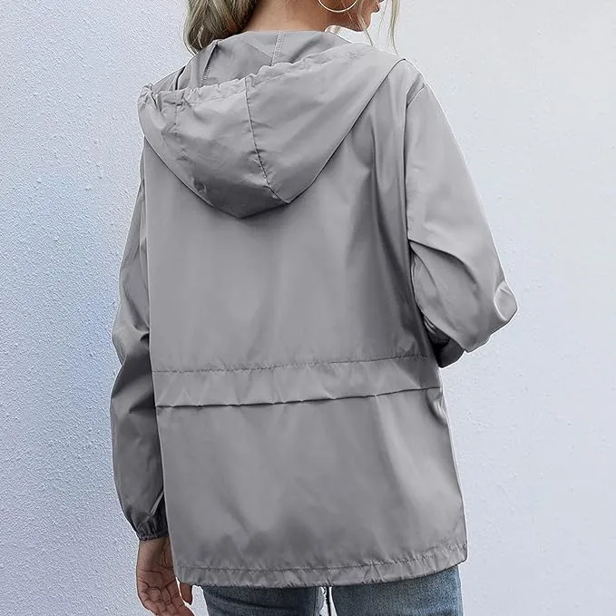 Hooded Rain Jacket For Women Spring Jackets Lightweight Windbreaker Running Jacket Outerwear With Pockets