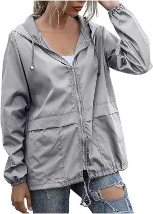 Hooded Rain Jacket For Women Spring Jackets Lightweight Windbreaker Running Jacket Outerwear With Pockets