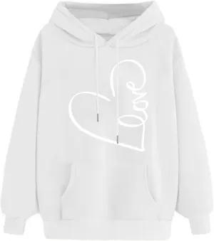 Hoodie for Women 2024 Fall Fashion Heart Print Long Sleeve Casual Loose Fit Tops Teen Girls Oversized Sweatshirts