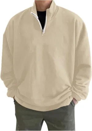 Hoodies For Men Loose Hoodless Oversize Zipper Solid Stand Collar Hoodless Pullover Sweater Coat Top Mens Fashion