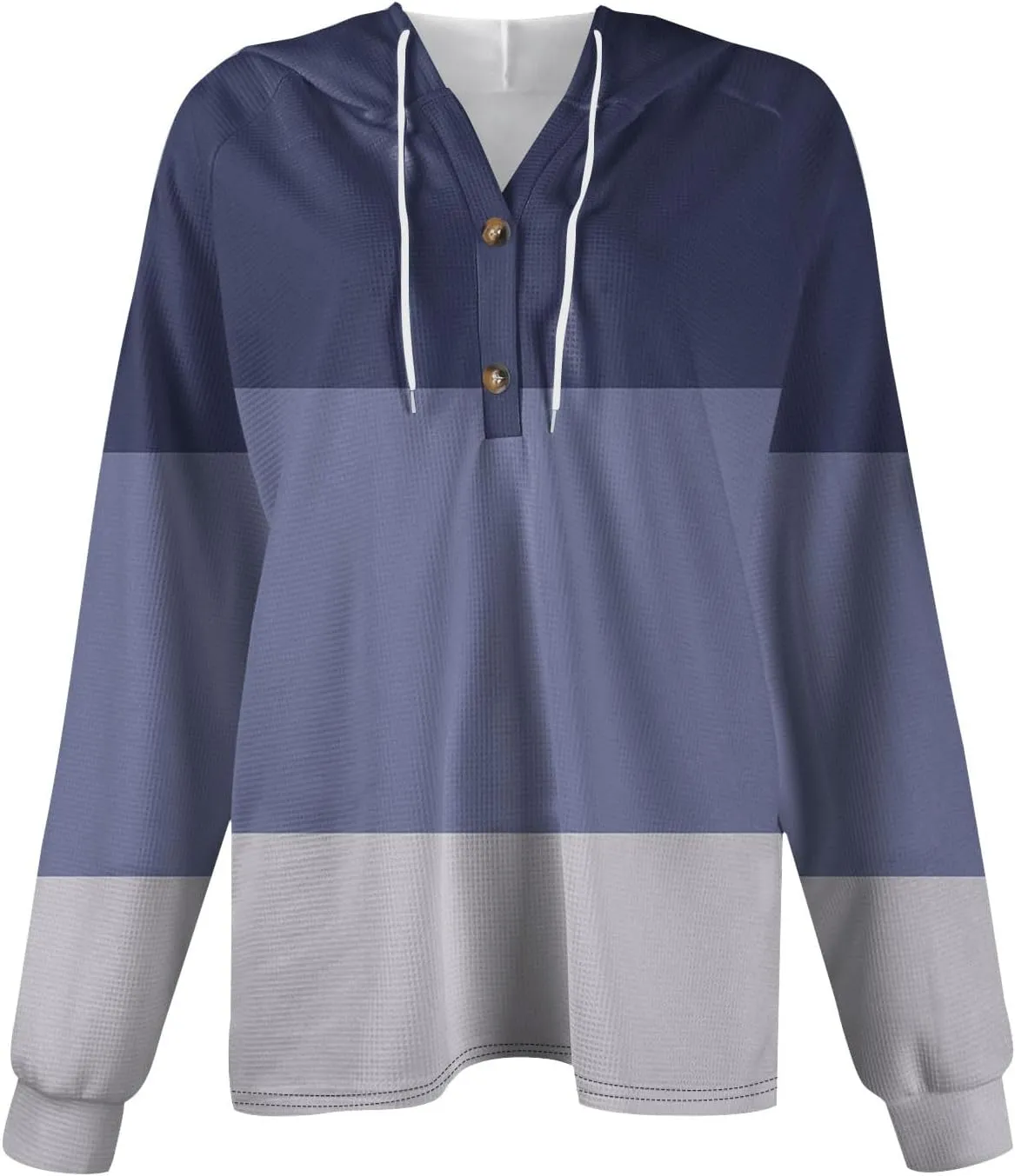 Hoodies for Women Button V Neck Waffle Knit Tops Long Sleeve Shirts Fall Casual Comfy Pullover Sweatshirt Hooded Tops