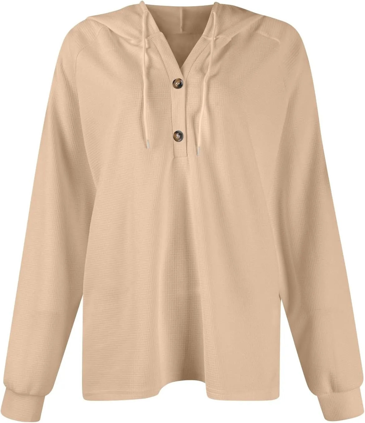 Hoodies for Women Fall Fashion 2024 Waffle Knit Tops Button V Neck Casual Hooded Pullover Oversized Sweatshirt